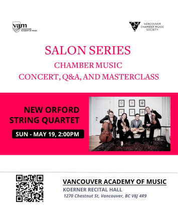 Salon Series – Chamber Music Concert, Q&A, and Masterclass with New Orford String Quartet